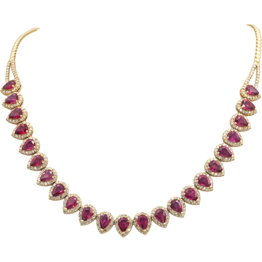 LE VIAN 14k Yellow Gold Jewelry Diamond & Pink Sapphire Formal Necklace 27.0CT