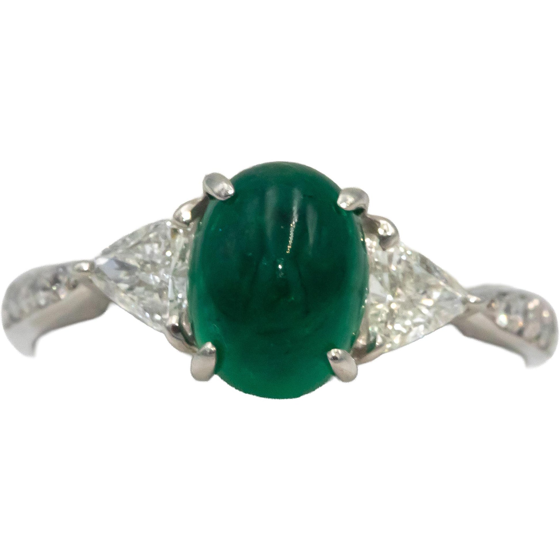 Platinum Cabochon Emerald Trillion Round VS Diamond Cocktail Ring 1.85CT Sz. 6.5