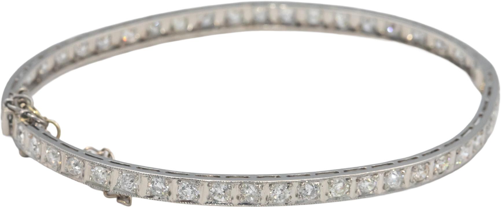 Antique Vintage Platinum & 14k Gold VS Diamond Filigree Bangle Bracelet 3.50CT