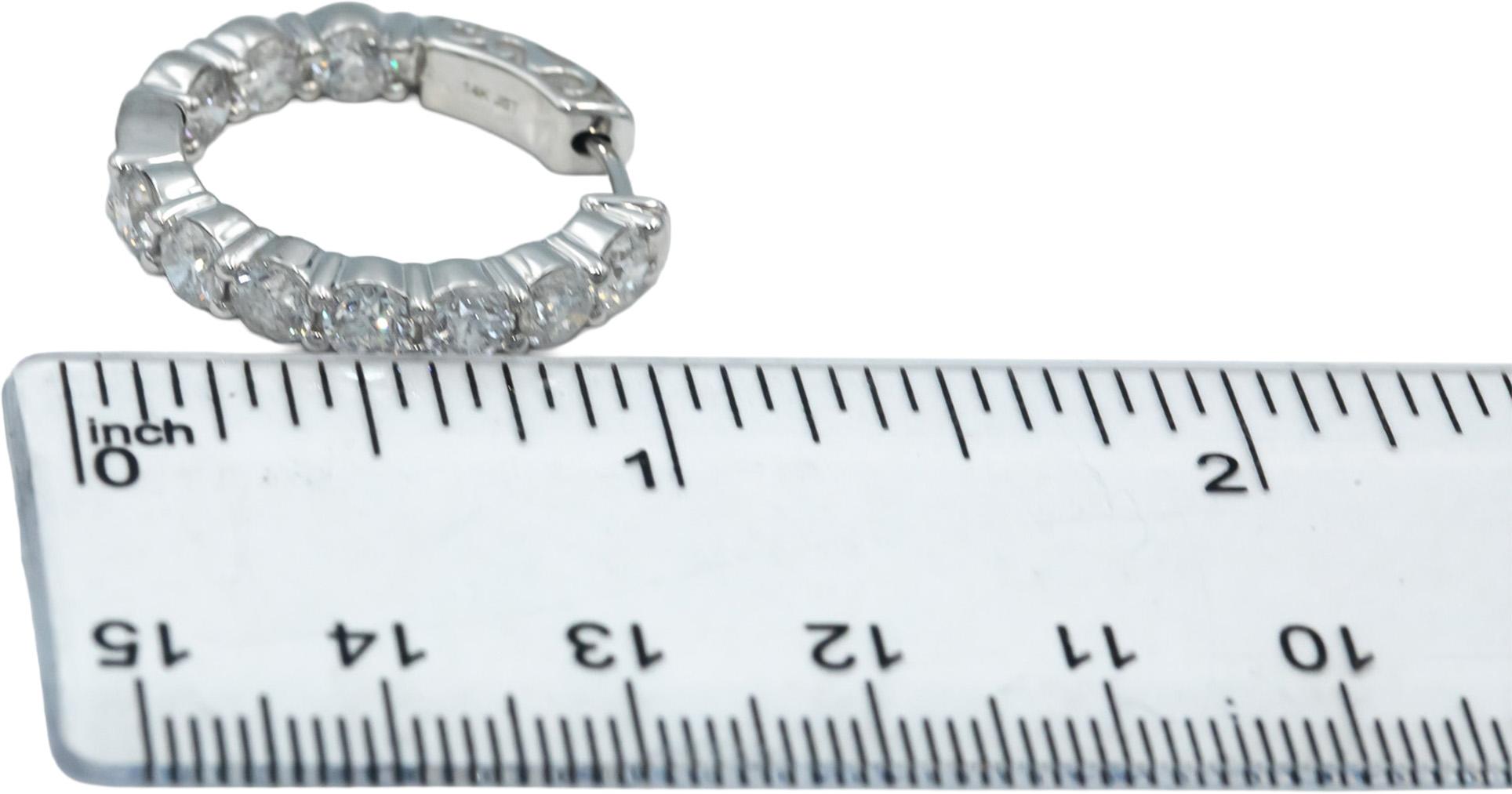 14k White Gold Round Diamond Inside Out Circle Hoop Earrings 5.0CT