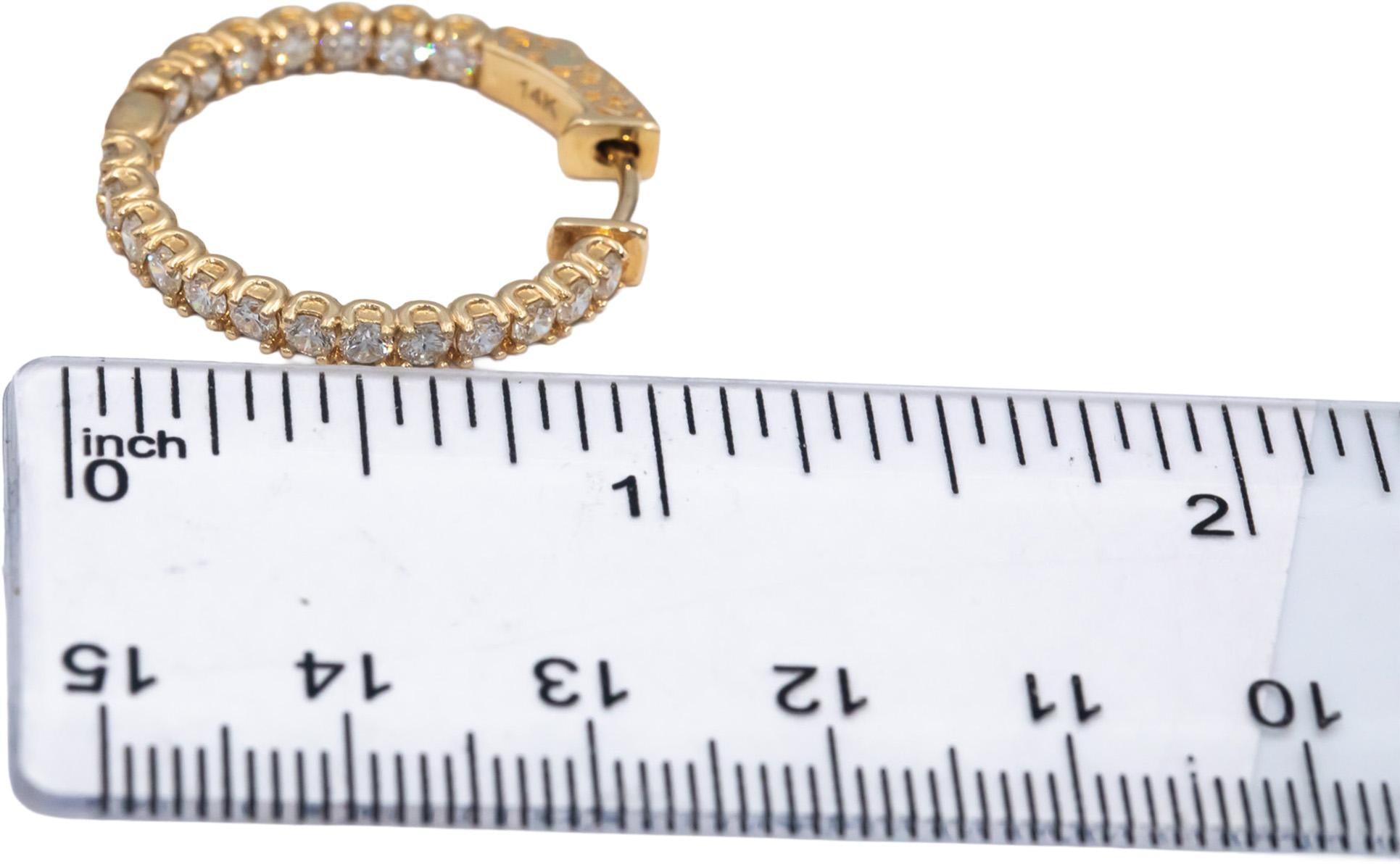 14k Yellow Gold Round Diamond Inside Out Circle Hoop Earrings 1.98CT