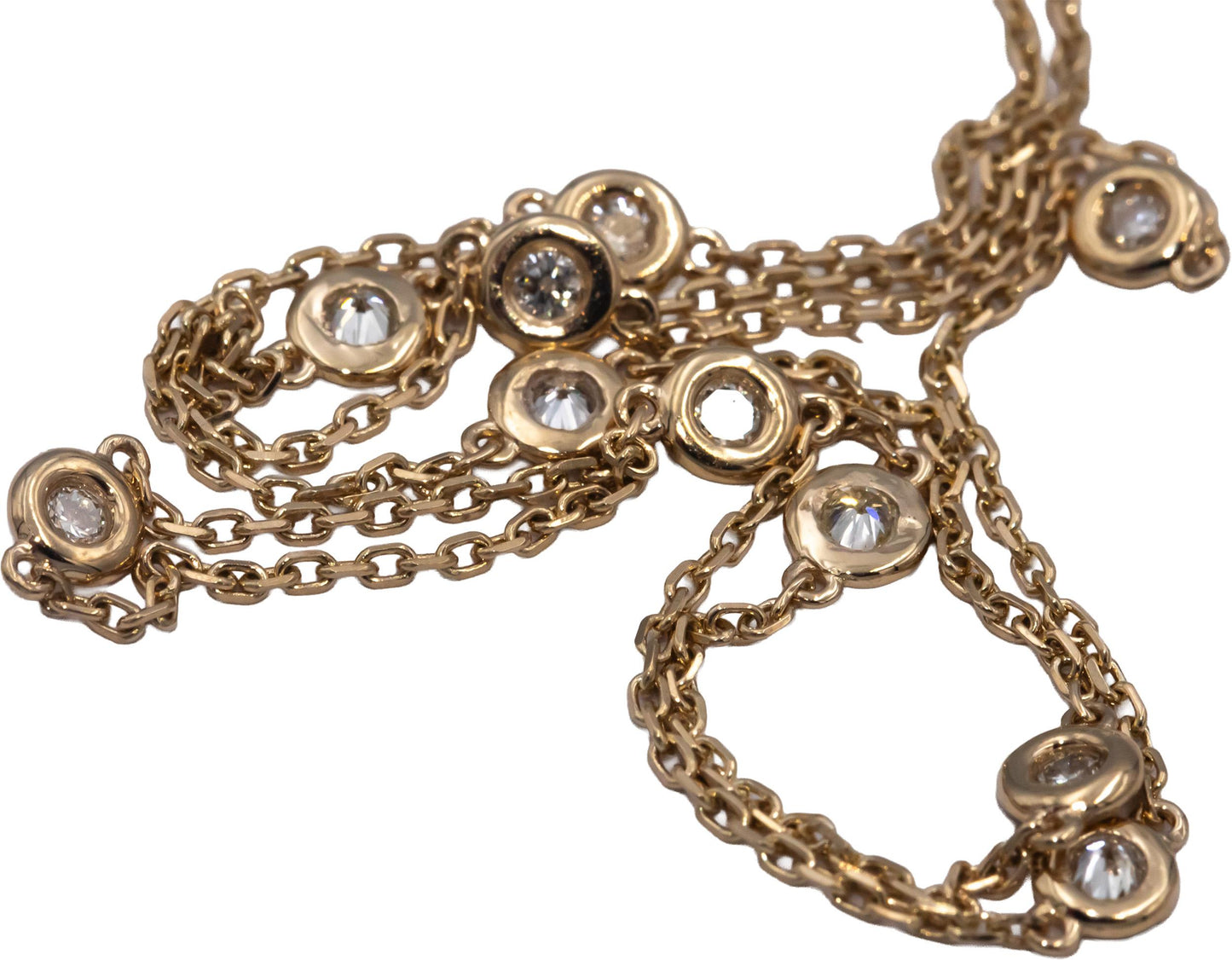 14k Yellow Gold Round Bezel Set VS Diamond By The Yard Necklace Chain 0.32CT