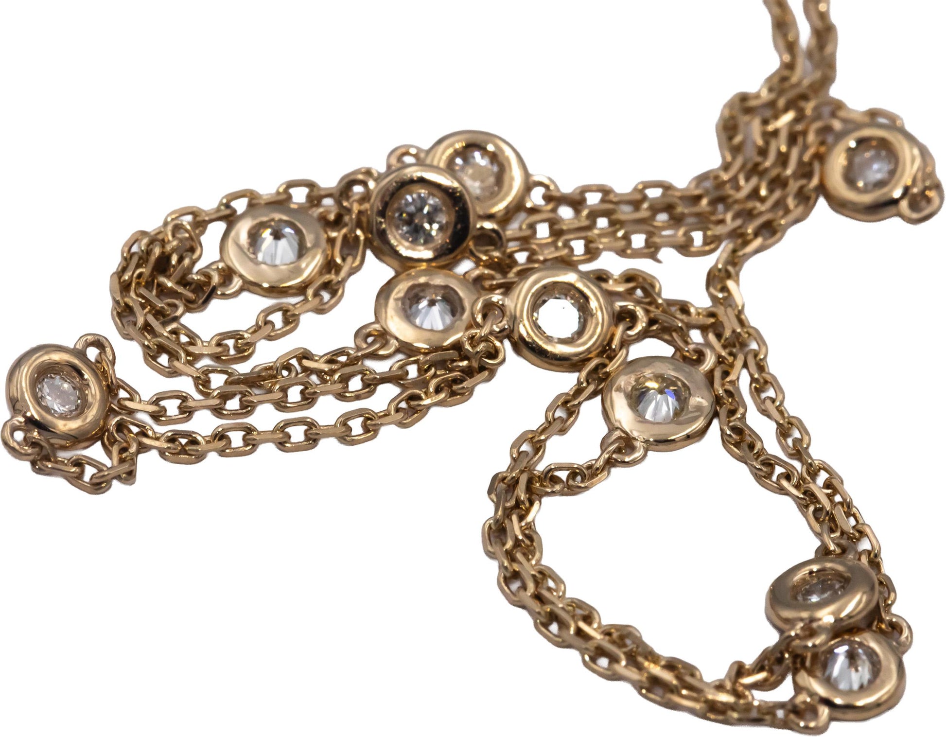 14k Yellow Gold Round Bezel Set VS Diamond By The Yard Necklace Chain 0.32CT