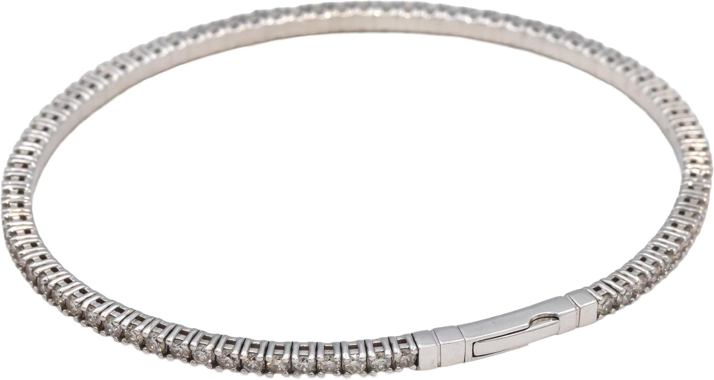 14k White Gold VS Round Diamond Semi-Flexible Bangle Bracelet 4.66CT