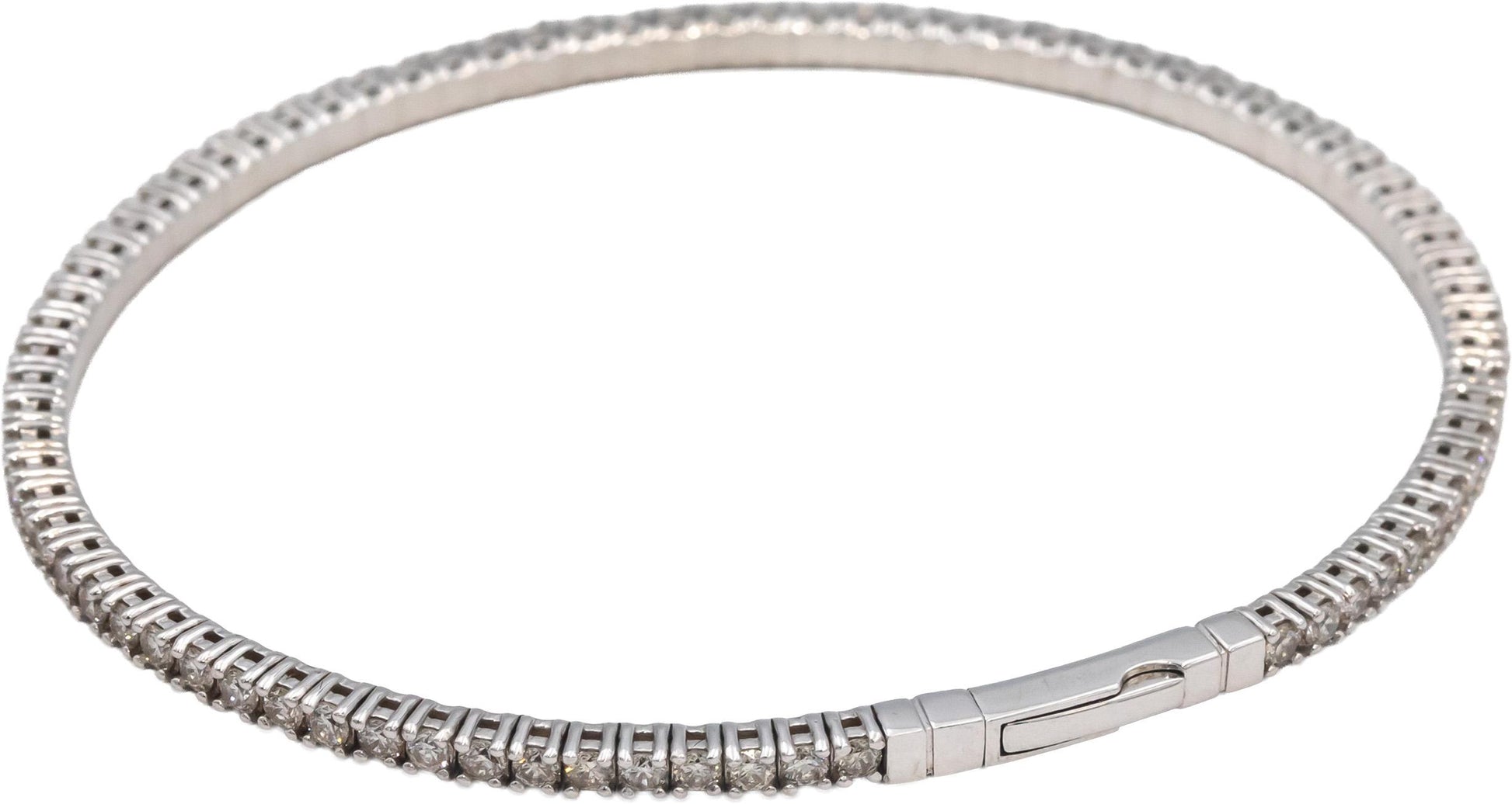 14k White Gold VS Round Diamond Semi-Flexible Bangle Bracelet 4.66CT