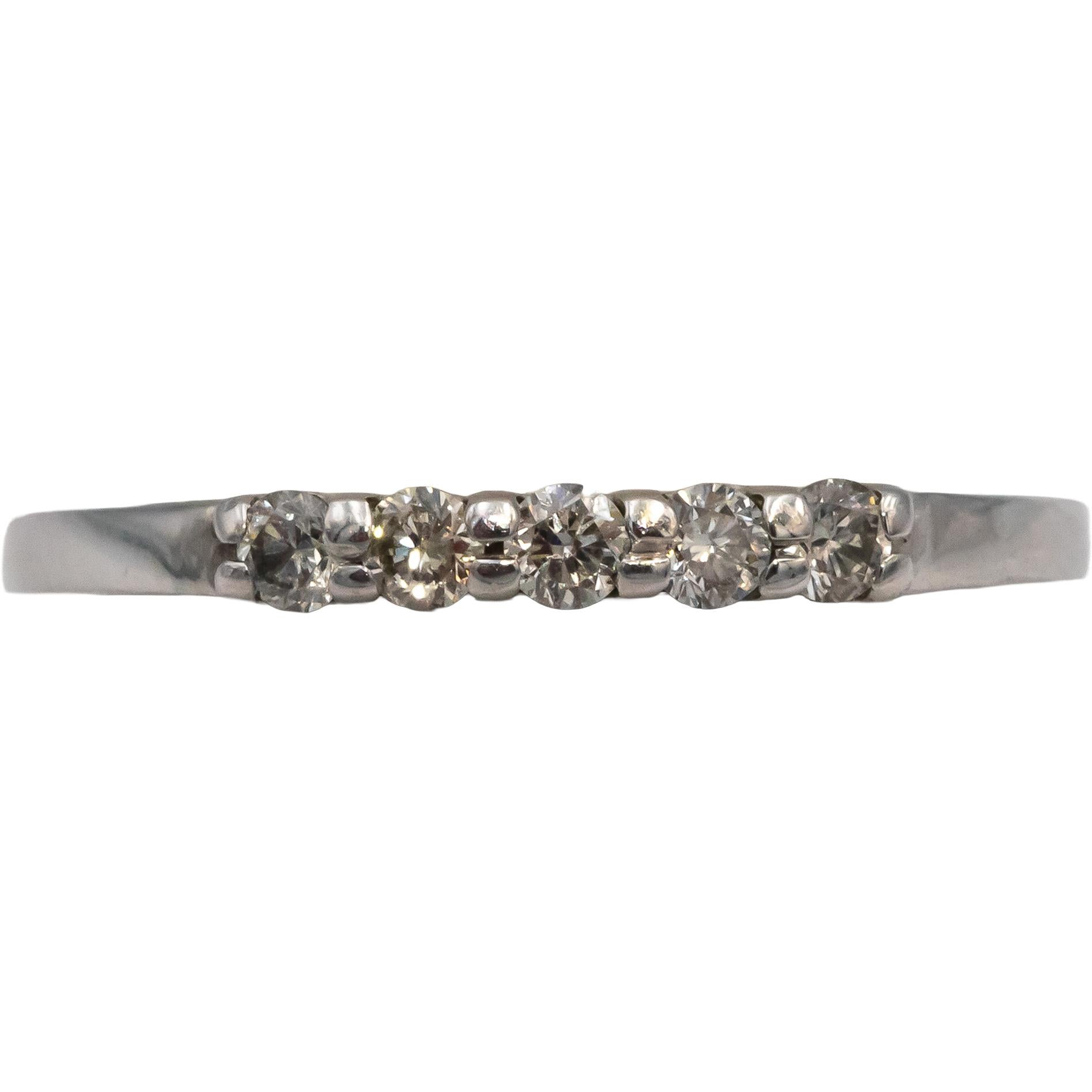 10k White Gold Round Diamond Five Stone Band Ring 0.27CT Size 6.5
