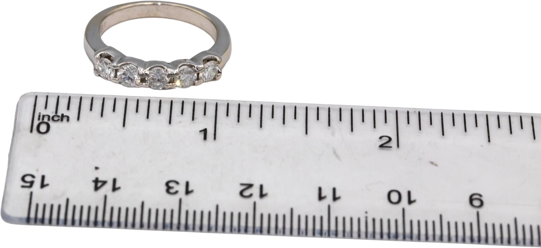 18k White Gold Round Diamond Five Stone Band Ring 1.0CT Size 6.5