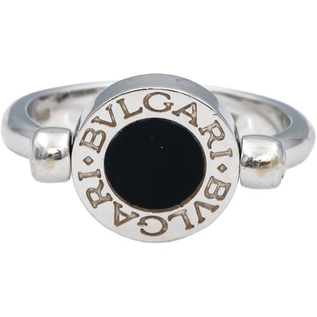 BLVGARI 18k White Gold VS Diamond & Onyx Flip Ring 0.14CT Size 7 Euro 54