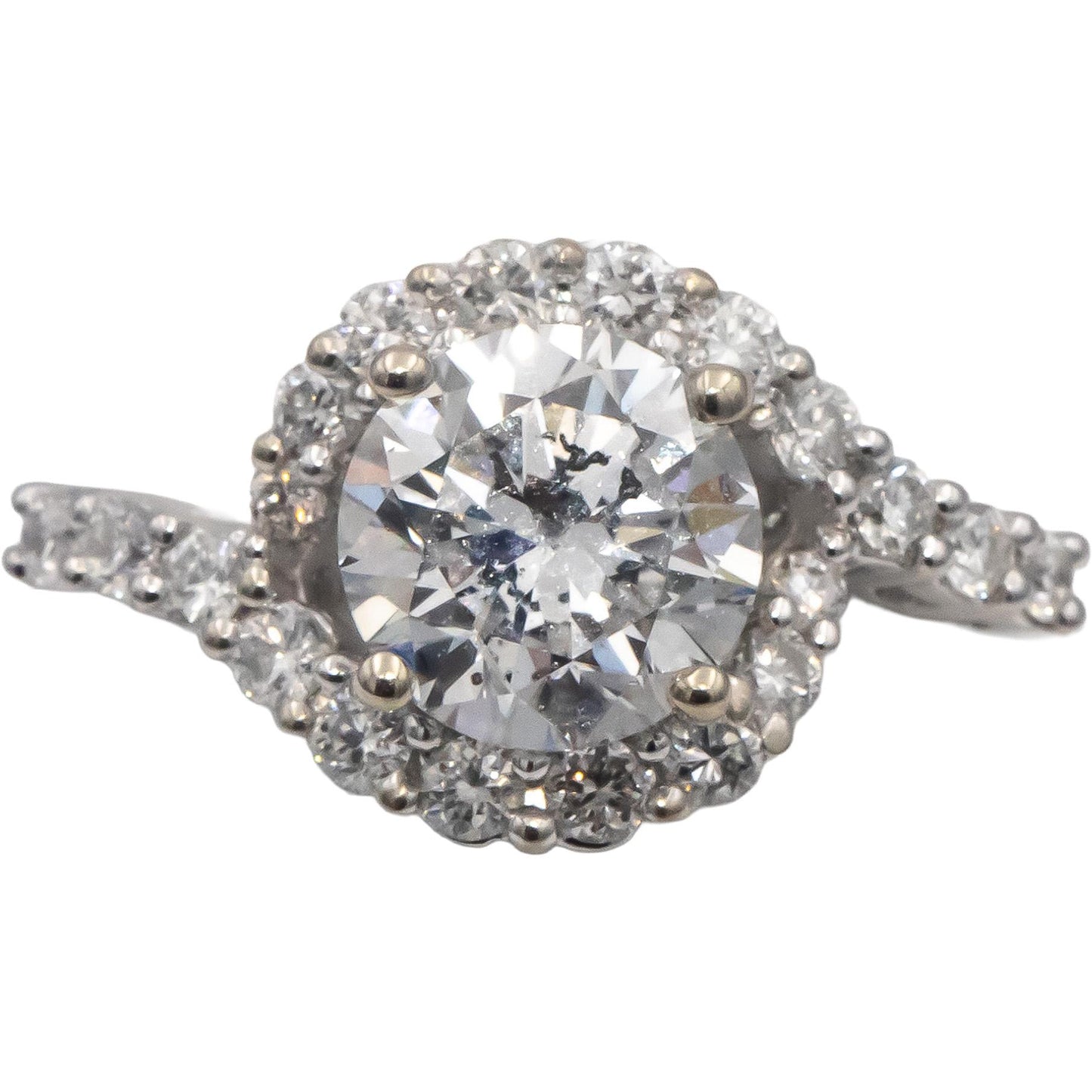 14k White Gold Round Diamond Engagement Ring 1.91CT w/ 1.49CT Center Size 6.75