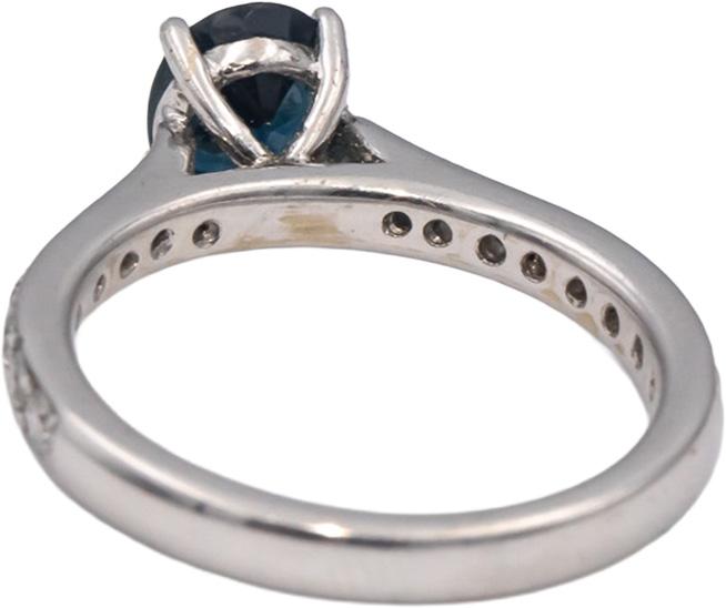 14k White Gold Oval Sapphire Round Diamond Cocktail Ring 1.62CT Size 6