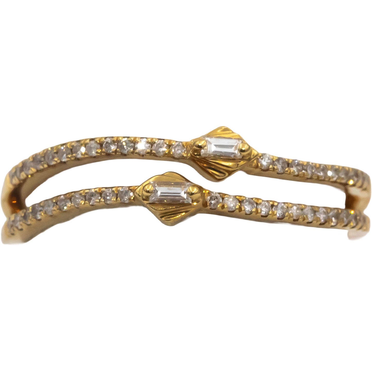 18k Yellow Gold VS Diamond Wavy Split Band Ring 0.18CT Size 7.25