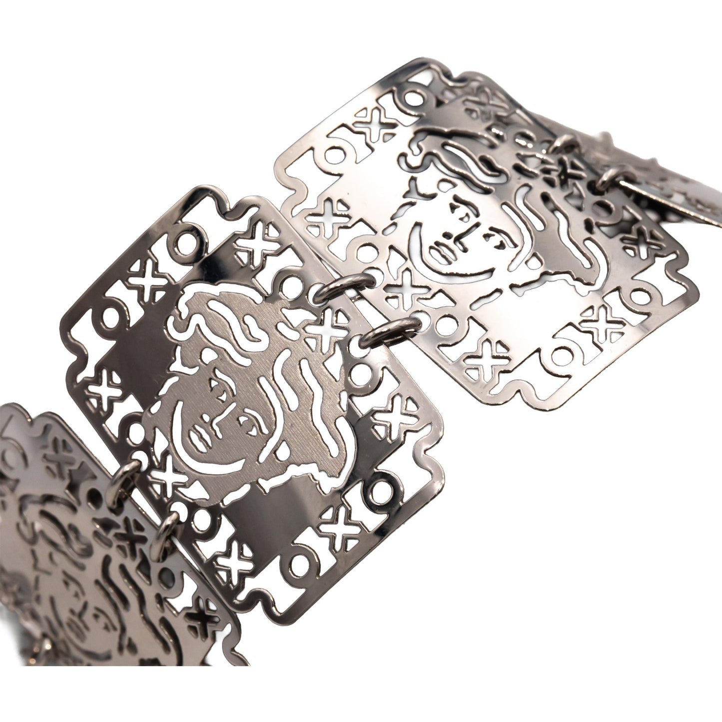 18k White Gold Fancy Panel Link Faces Bracelet w/ Toggle Clasp