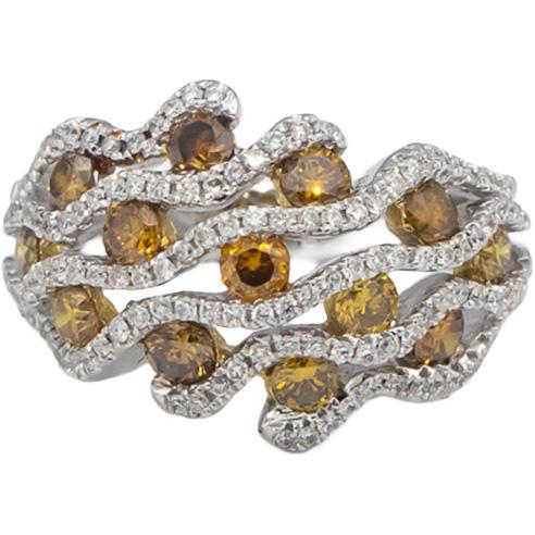 18k White Gold Round Orange & White Diamond Cocktail Ring 1.66CT Size 6.25