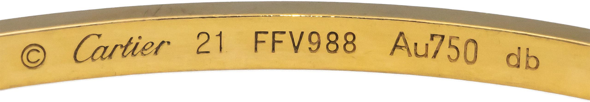 CARTIER 18k Gold Love Collection Screw Motif 4.0mm Bangle Bracelet Size 21