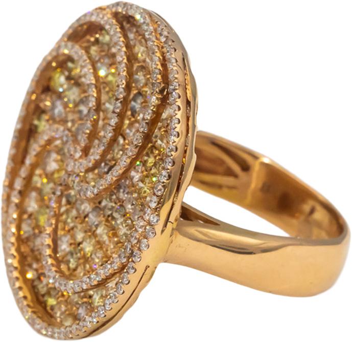 18k Rose Gold Round White Fancy Yellow Diamond Cocktail Ring 4.0CTW Size 9