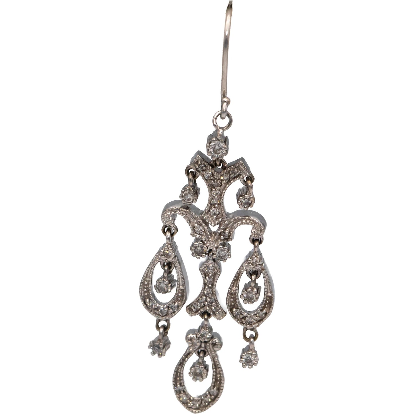 14k White Gold Round Diamond Drop Dangle Earrings 0.45CT