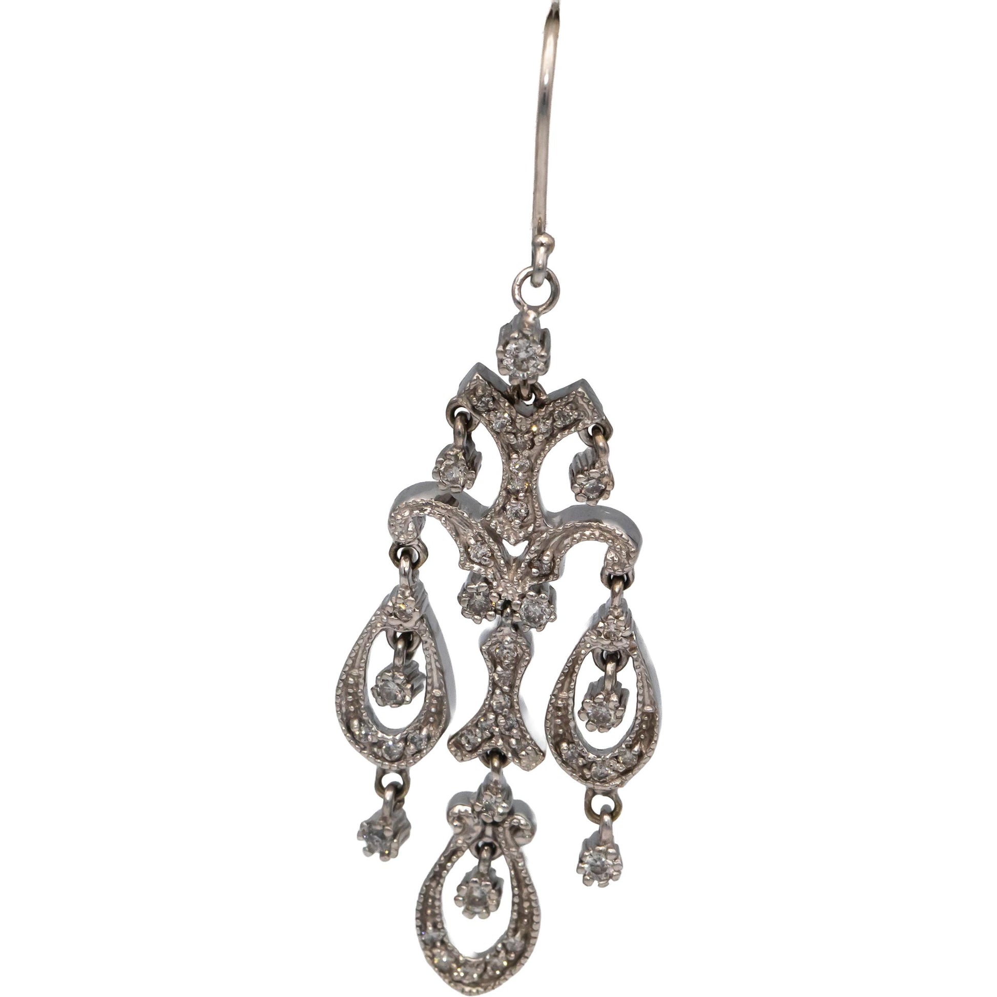 14k White Gold Round Diamond Drop Dangle Earrings 0.45CT