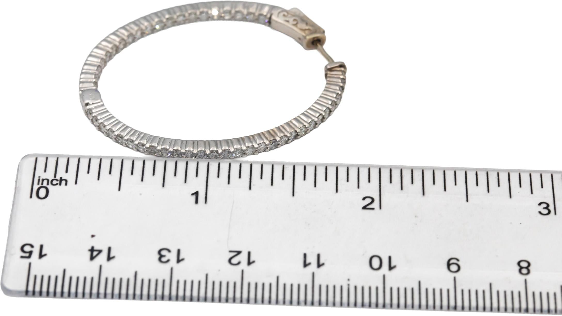 14k White Gold VS Round Diamond Inside Out Oval Hoop Earrings 2.0CTW