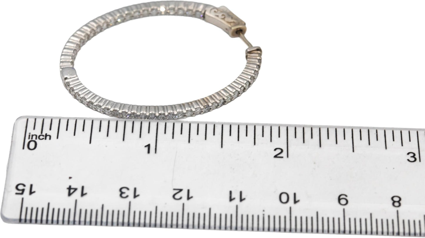 14k White Gold VS Round Diamond Inside Out Oval Hoop Earrings 2.0CTW