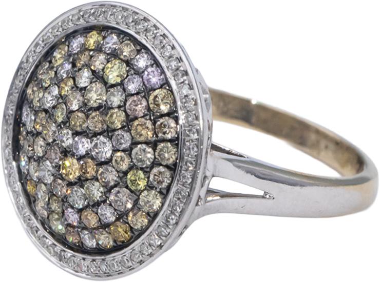 14k White Gold Round Fancy & White Diamond Cluster Cocktail Ring 1.25CT Size 8.5