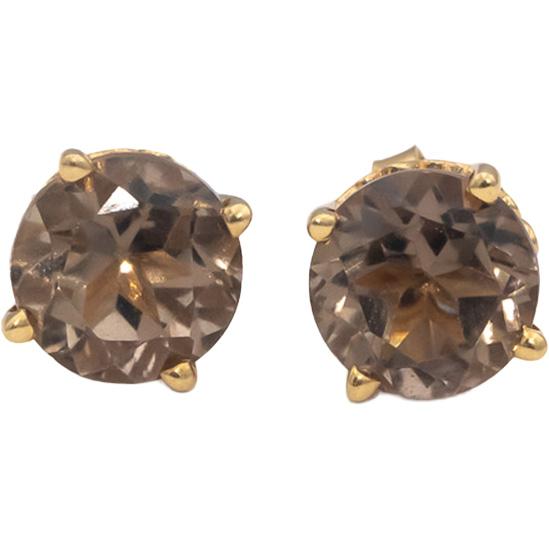 14k Yellow Gold Round Cut Brownish Quartz Stud Earrings 6.0CTW