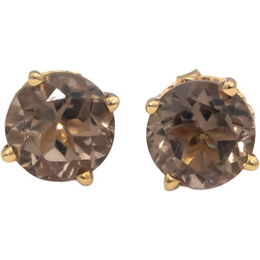 14k Yellow Gold Round Cut Brownish Quartz Stud Earrings 6.0CTW