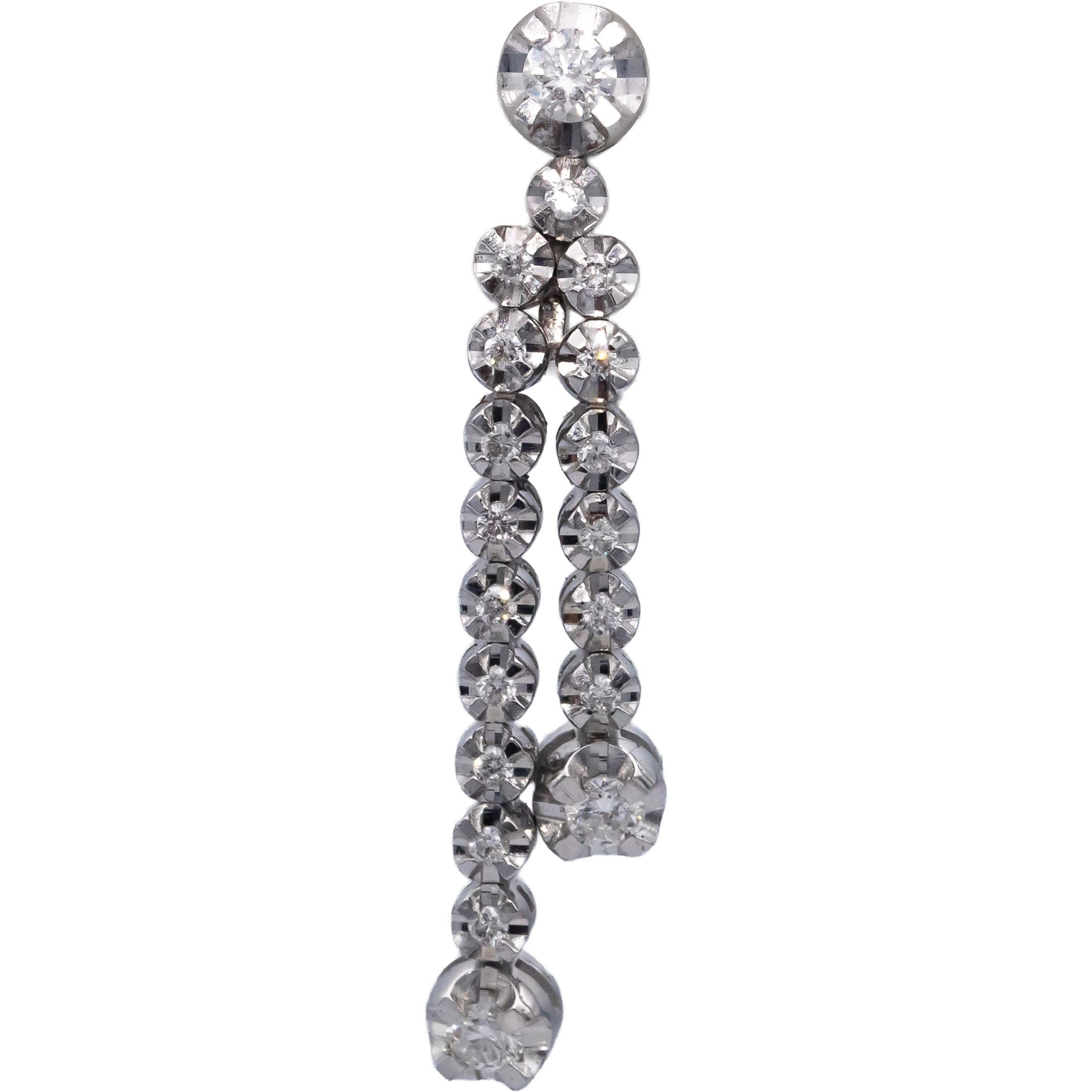 14k White Gold Round Diamond Drop Dangle Earrings 0.47CT