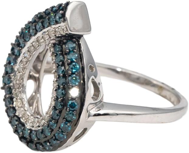 14k White Gold Round White & Blue Diamond Cluster Teardrop Ring 1.0CT Size 7.5