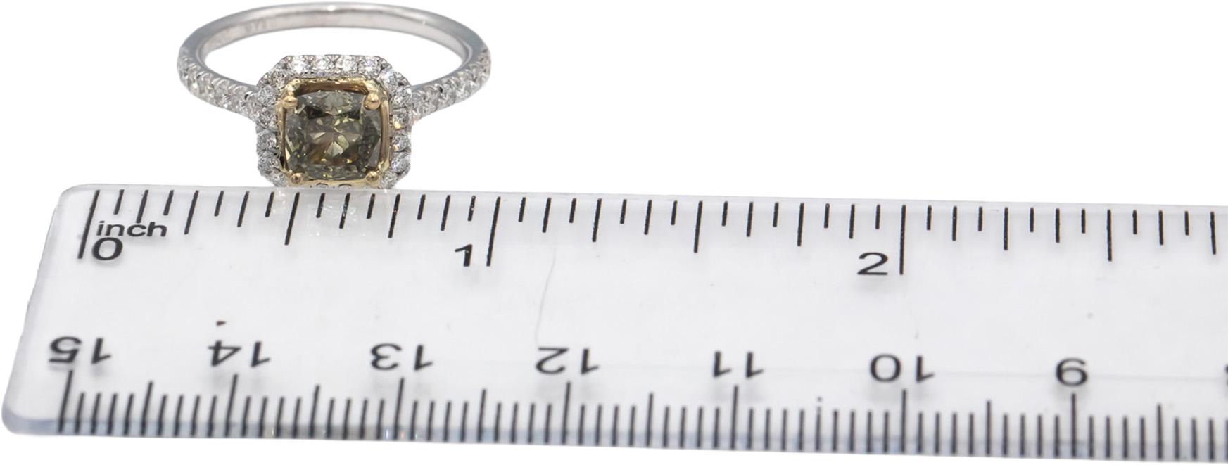 Platinum 18k Gold Cushion & Round Diamond Cocktail Ring 1.90CT w/ 1.35CT Center