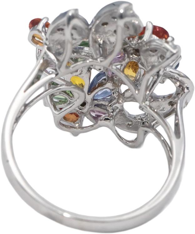 Designer 18k White Gold Diamond & Rainbow Sapphire Flower Ring 1.50CT Size 7.25