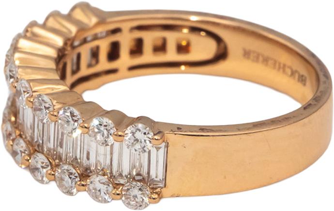 BUCHERER 18k Rose Gold VS Round & Emerald Cut Diamond Band Ring 1.50CT Size 6.5