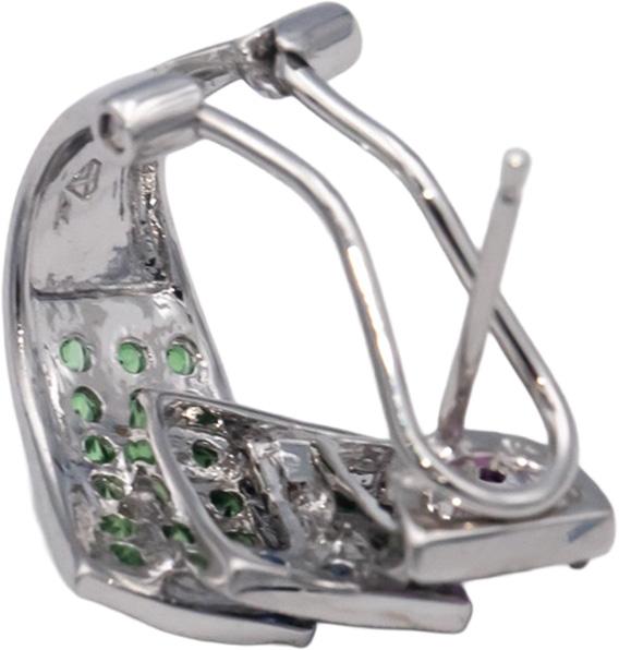 14k White Gold Round Spinel Iolite Tsavorite Gemstone Cluster Earrings 1.50CTW