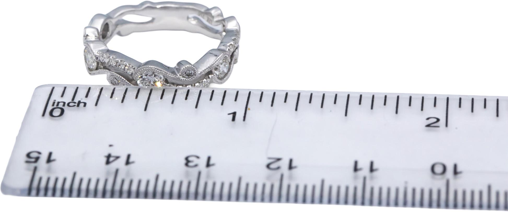 18k White Gold Round Diamond Milgrain Scroll Band Ring 0.60CT Size 6.5