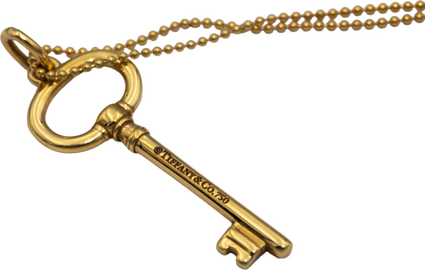 TIFFANY & CO. 18k Yellow Gold Oval Key Pendant Necklace
