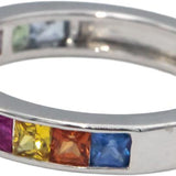 18k White Gold Square Channel Set Rainbow Sapphire Band Ring 1.52CT Size 7