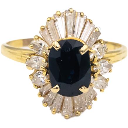 18k Yellow Gold Blue Sapphire and Diamond Halo Ring 3.0CTW Size 9