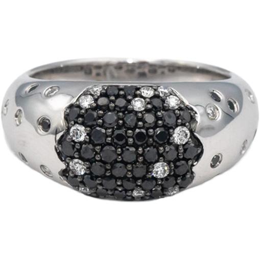 14k White Gold Round White & Black Diamond Cluster Band Ring 0.70CT Size 6.5