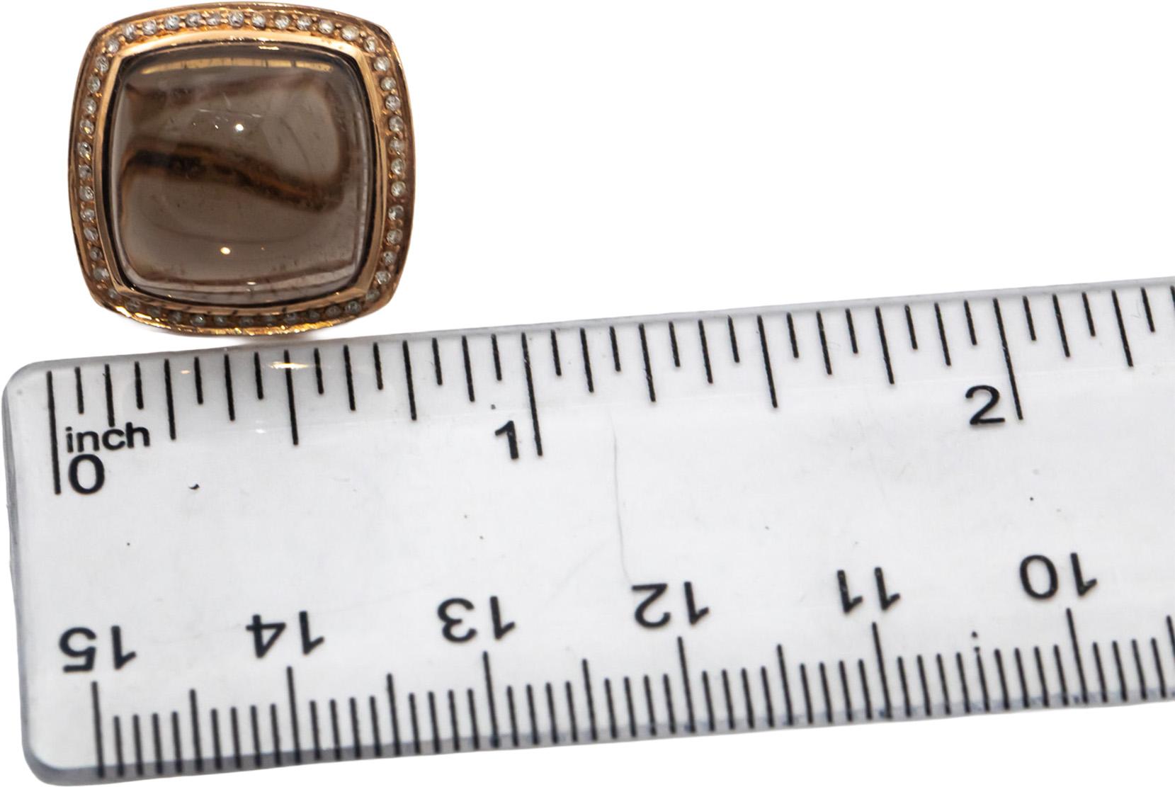 14k Rose Gold Cabochon Smokey Quartz and Round Diamond Earrings 21.33CTW