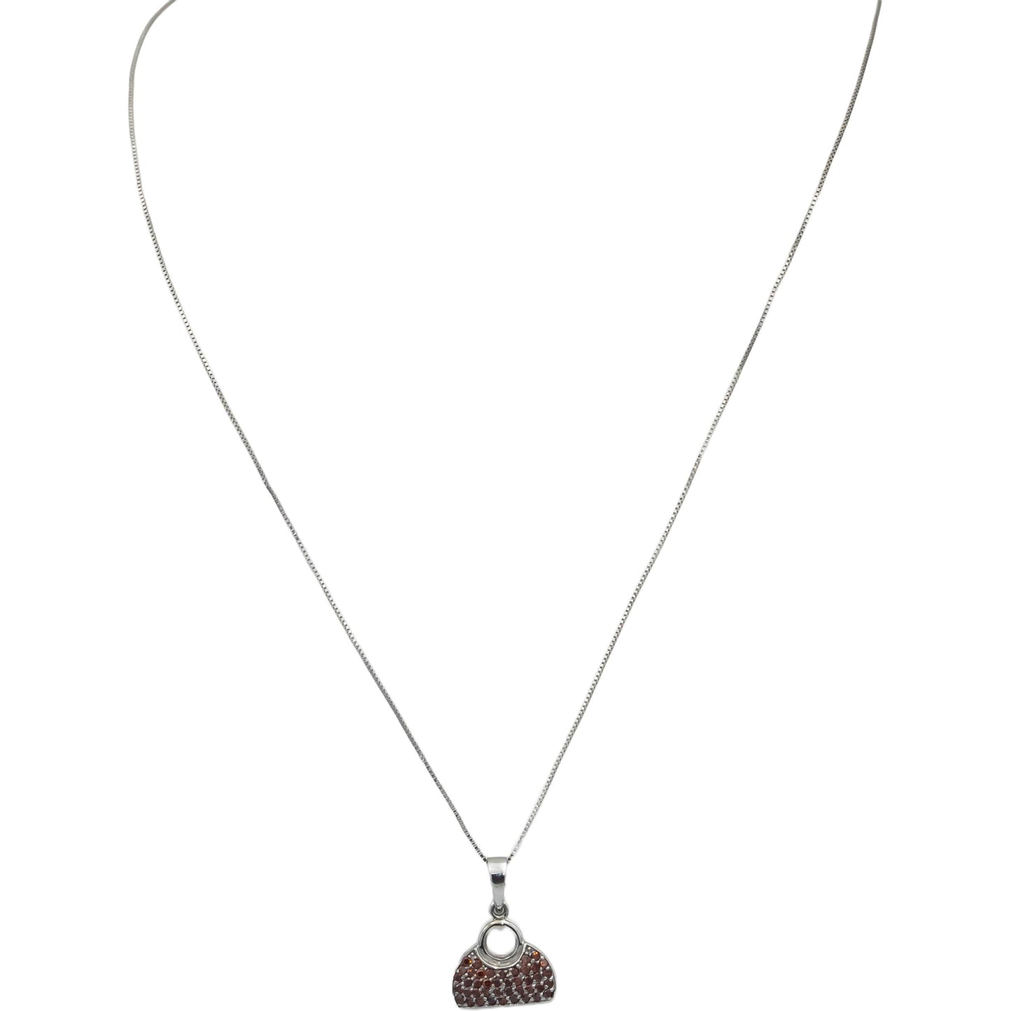 14k White Gold Round Orange Diamond Purse Handbag Pendant Necklace 0.25CT