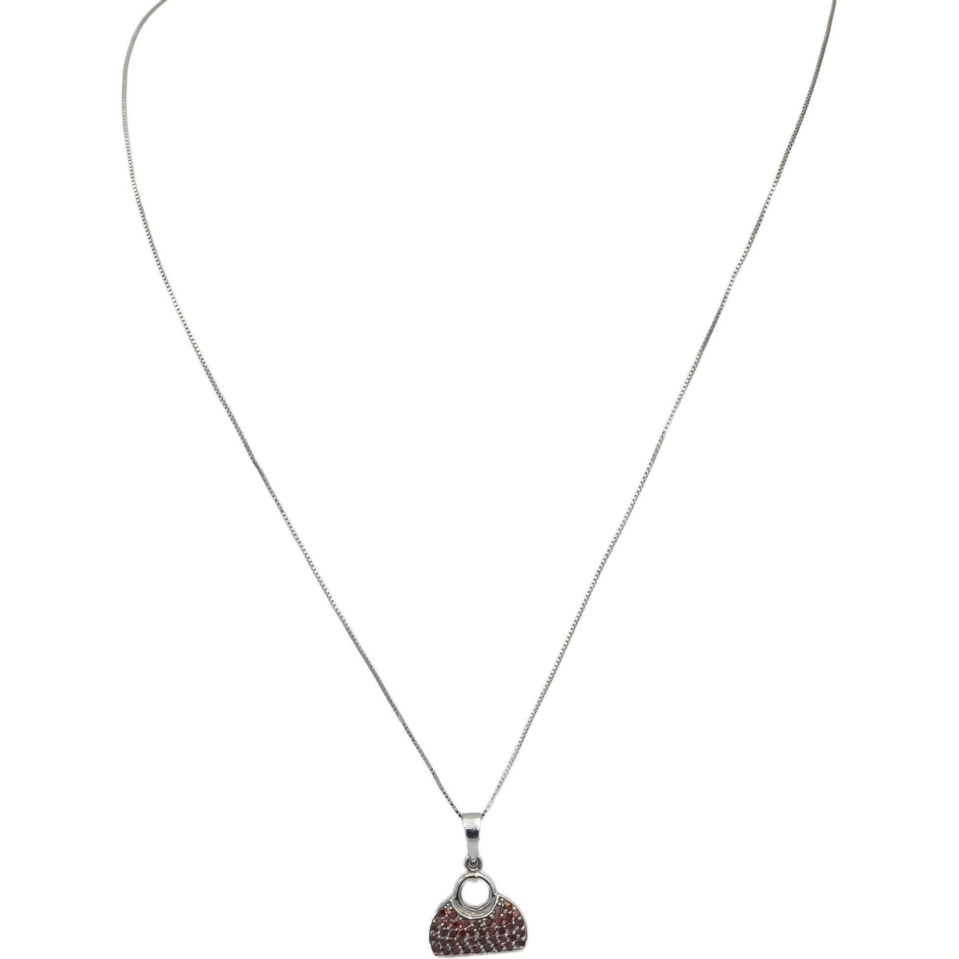 14k White Gold Round Orange Diamond Purse Handbag Pendant Necklace 0.25CT