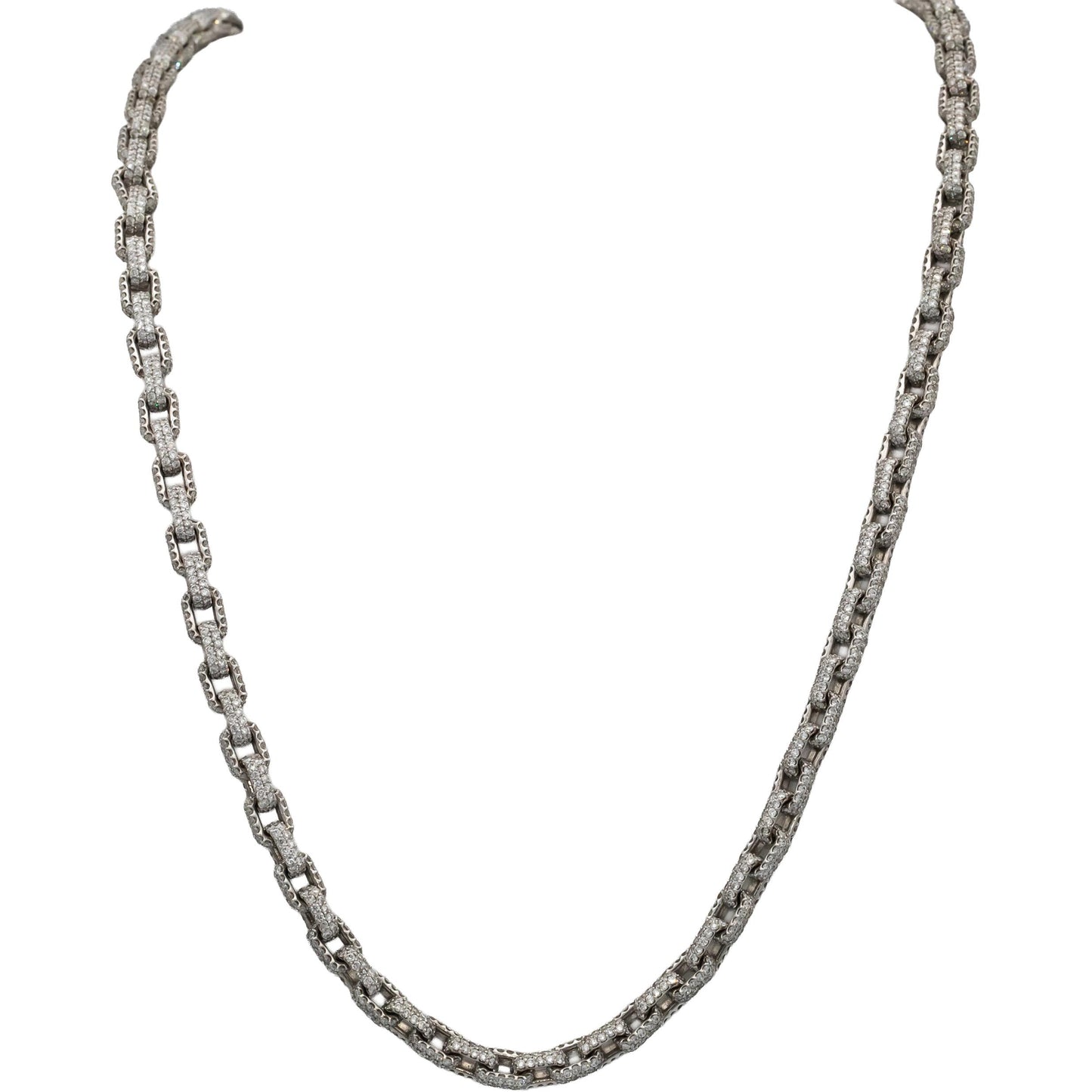 14k White Gold Round Diamond Pave Anchor Link Necklace 32.75CT