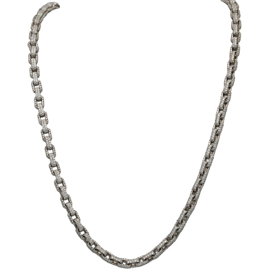 14k White Gold Round Diamond Pave Anchor Link Necklace 32.75CT
