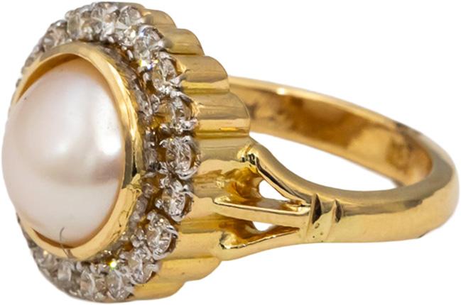 18k Yellow Gold VS Round Diamond and Mabe Pearl Cocktail Ring 0.58CT Size 5.75