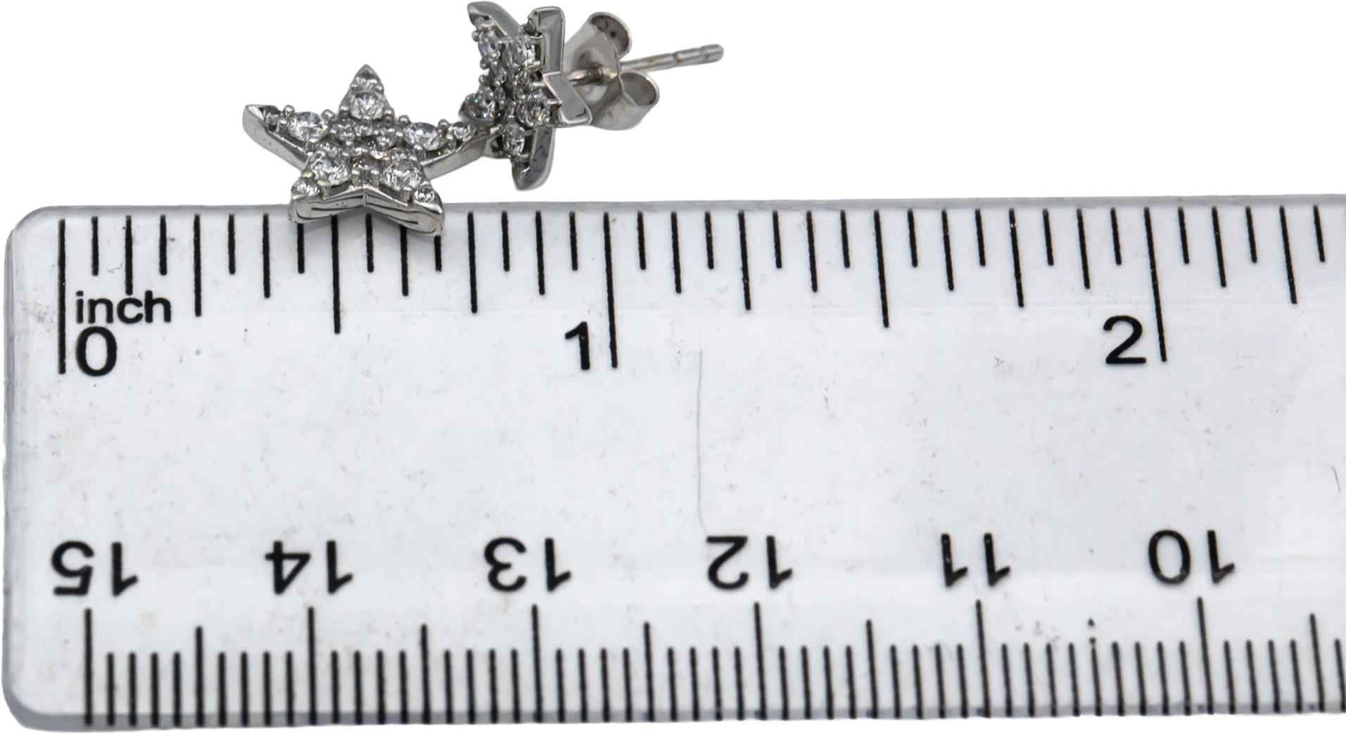 10k White Gold Round Diamond Cluster Drop Dangle Star Earrings 1.0CT