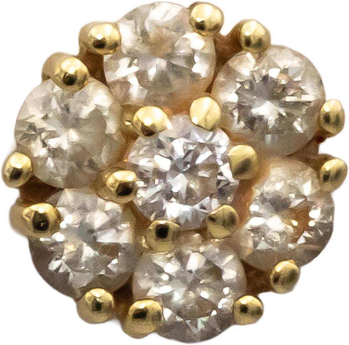 14k Yellow Gold Round Diamond Cluster Flower Screw Back Stud Earrings 0.70CT