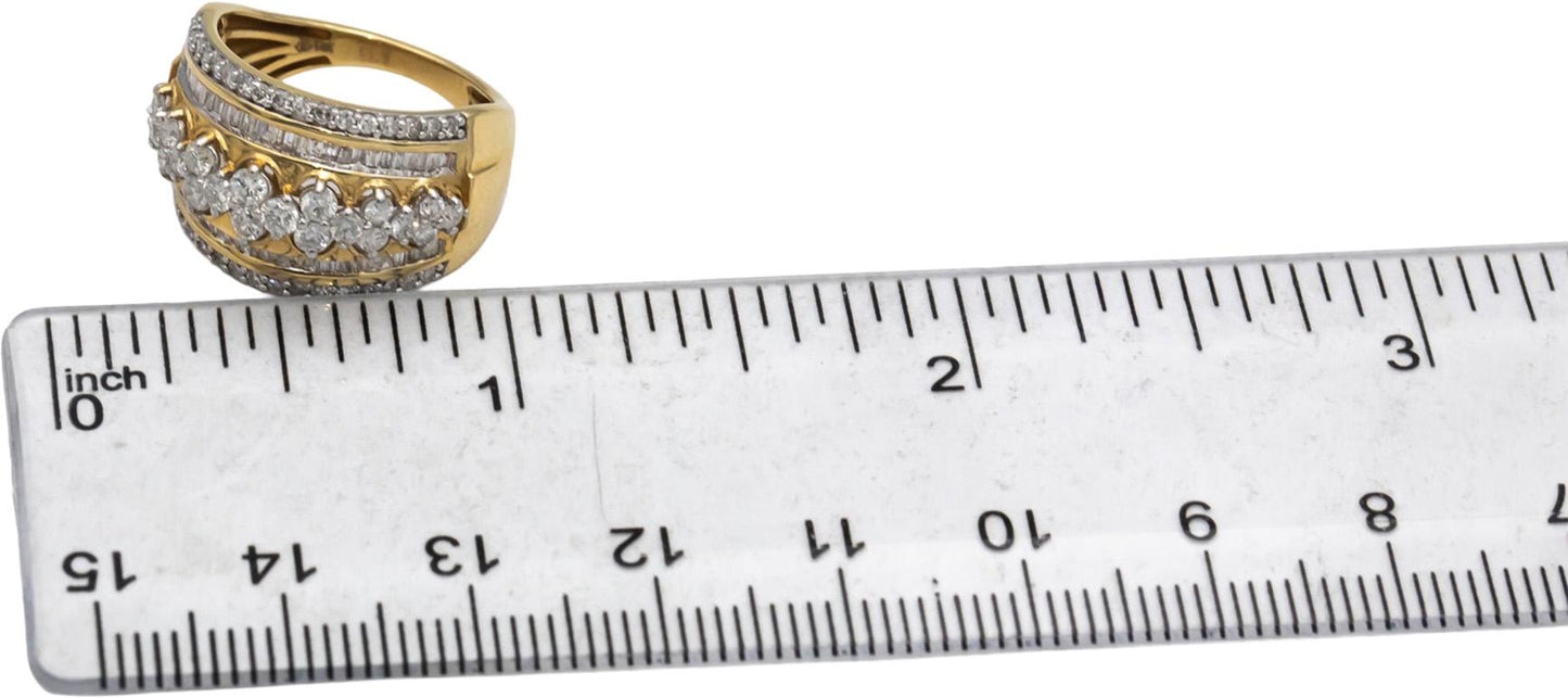 14k Yellow Gold Round and Baguette Cut Diamond Cocktail Ring 0.75CT Size 5