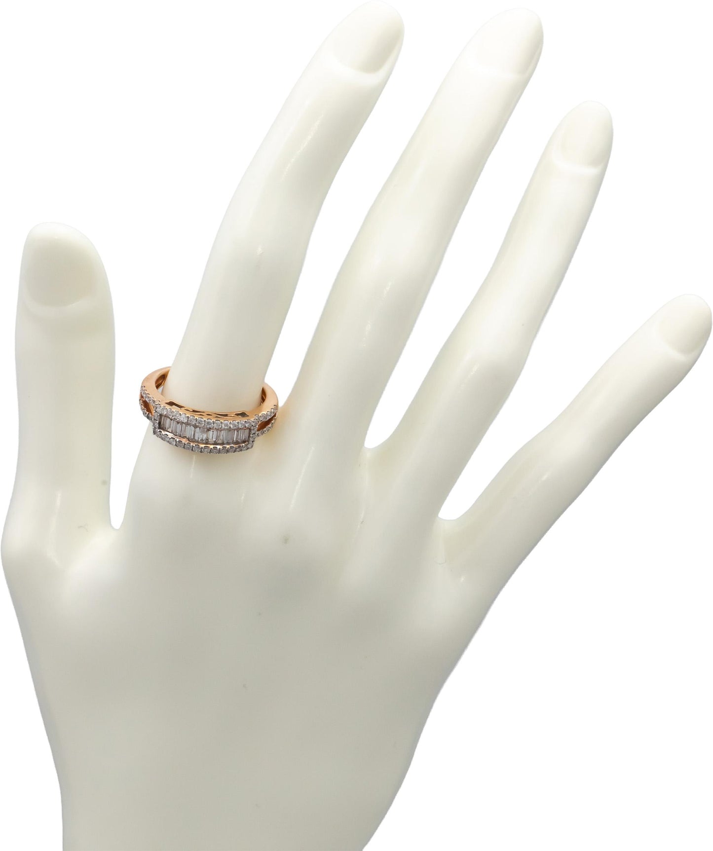 14k Rose Gold Baguette and Round Diamond Cocktail Ring 1.0CT Size 7.5