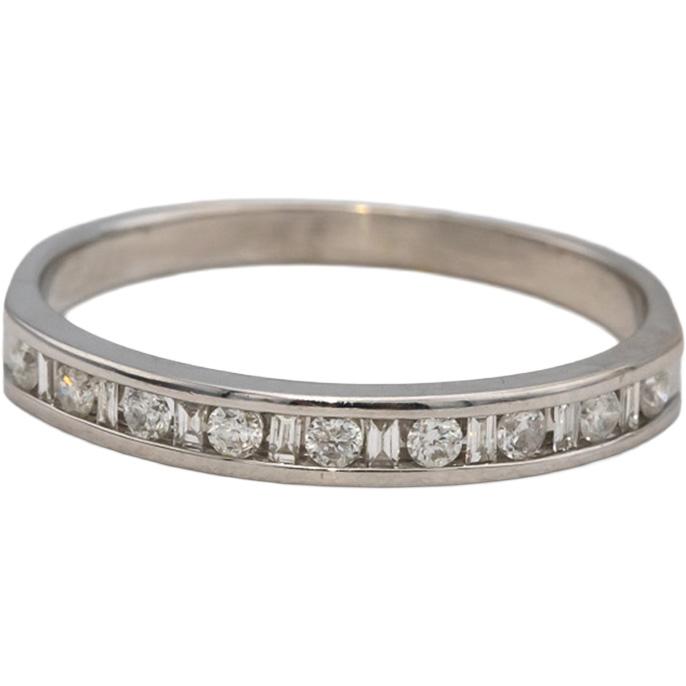 14k White Gold Round & Baguette Cut Diamond Anniversary Band Ring 0.25 Size 8