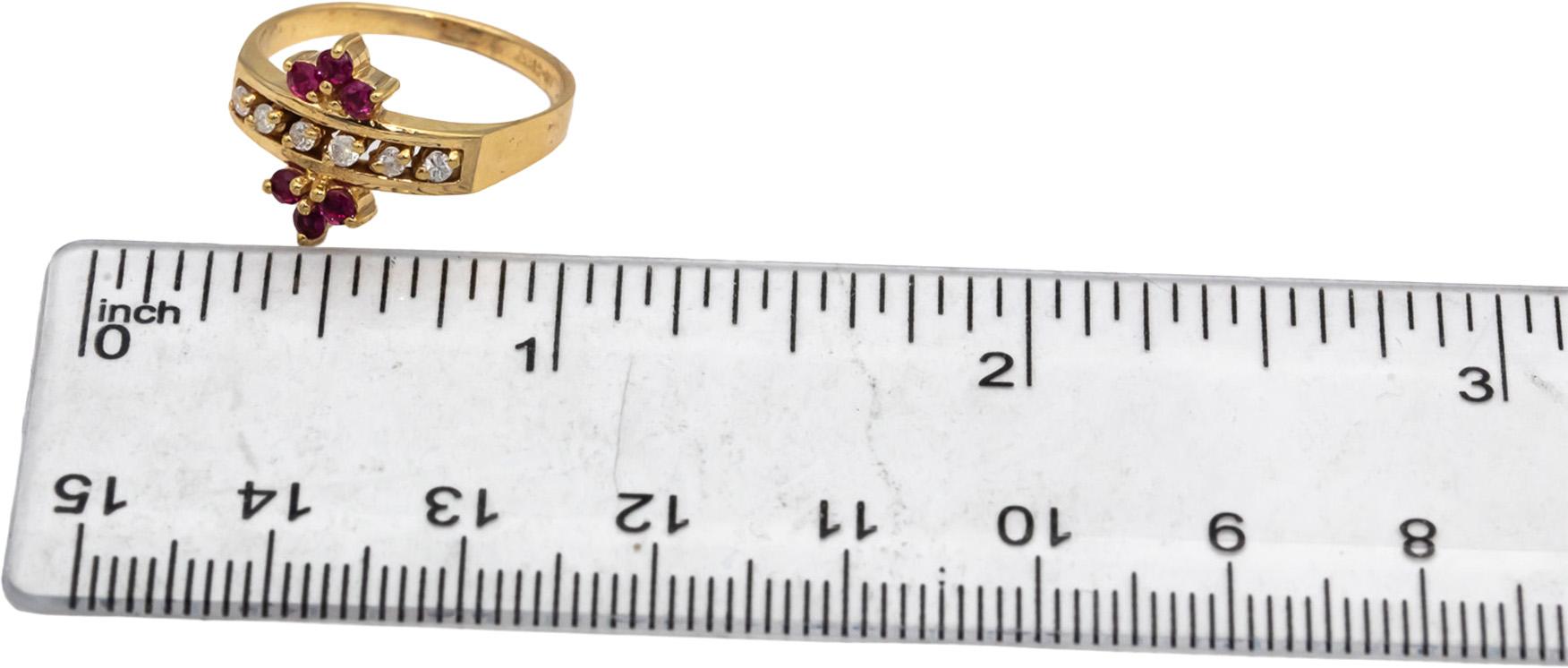14k Yellow Gold Ruby and Diamond Cocktail Ring 0.20CT Size 6.5