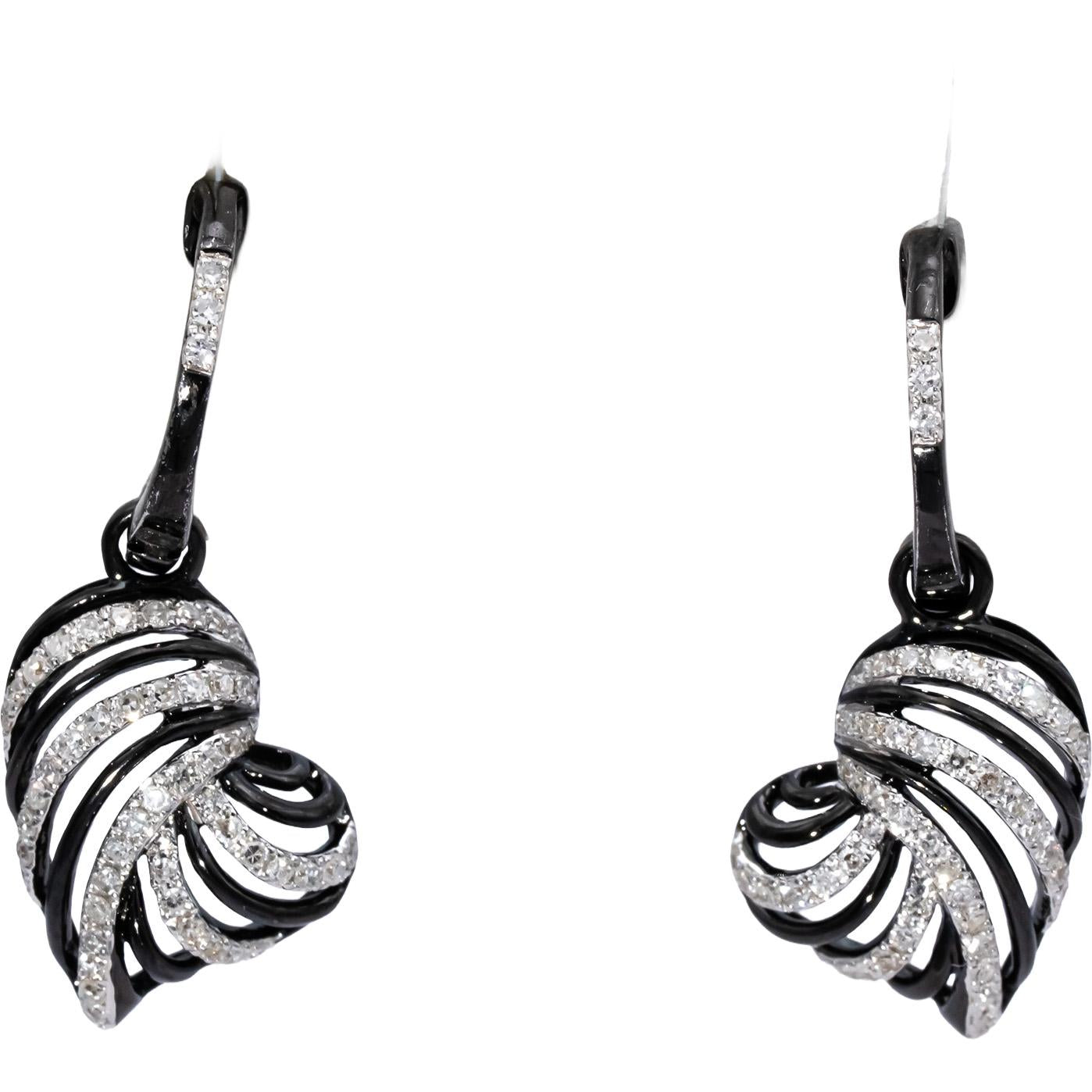 14k White Gold Black Rhodium Diamond Abstract Heart Dangle Earrings 0.50CT